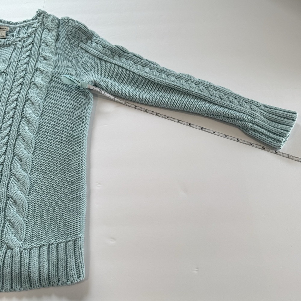 LL Bean Aqua Blue Double L Mixed Cable Crew Neck Pullover Sweater Size LARGE - Picture 6 of 9